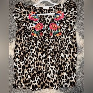 Oddy Leopard Print Top with Embroidery